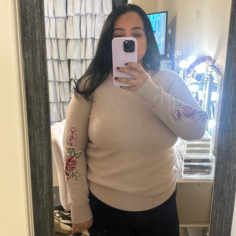 Pink Sweater with embroidery flowers